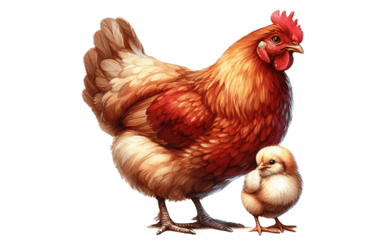 A chicken and a baby chicken watercolor illustration png