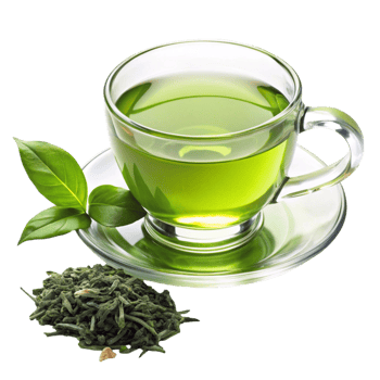 Glass cup of green tea with tea leaves and fresh leaves, isolated on white, ideal for wellness, detox, and health themes png