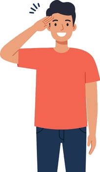Cheerful young man in a red shirt giving a friendly salute, flat illustration with a positive tone and engaging visual style, art vector
