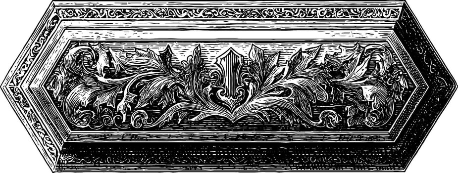 Intricate gothic carved coffin engraving for historical art and design. vector
