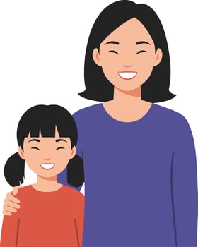 Happy mother and daughter smiling together in a flat illustration showcasing love and connection in a cheerful atmosphere vector