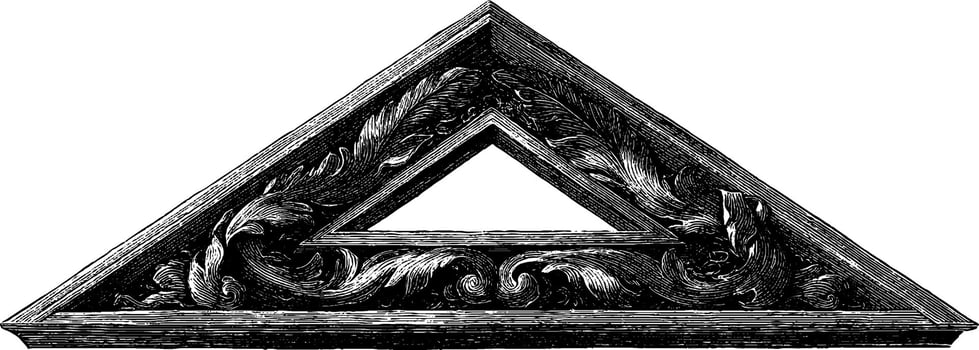 Ornamental triangle banner engraving with intricate baroque design elements. vector