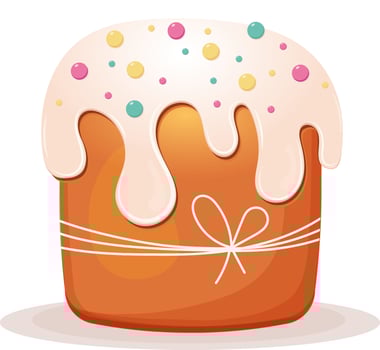 Cute Easter cake on white background. Happy Easter. Spring holiday. Illustration for poster, greeting card, sticker, icon. vector