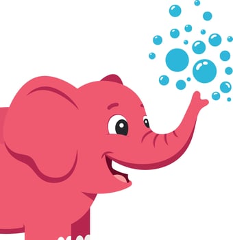Playful pink elephant blowing bubbles in a cheerful flat design illustration vector