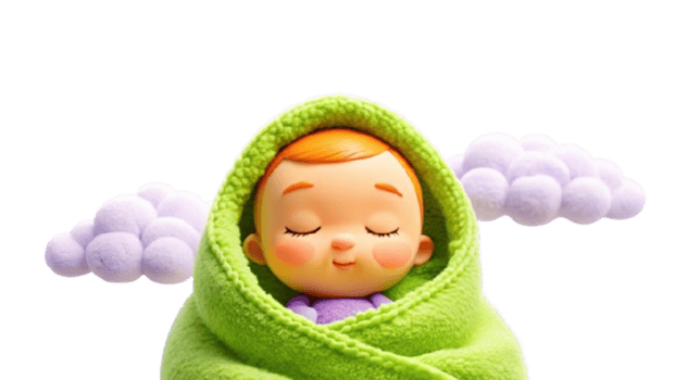A baby doll wrapped in a green blanket png