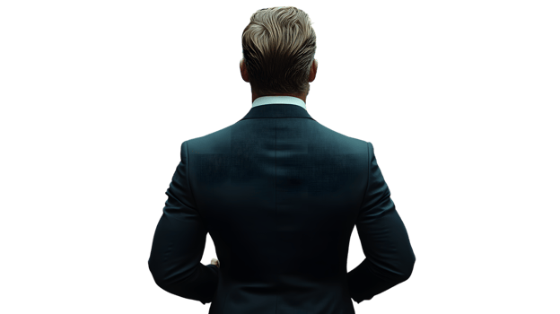A man in a suit viewed from behind exuding professionalism and confidence png