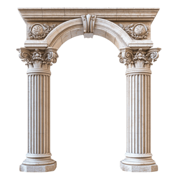 An ornate classic stone column arch with intricate details, isolated on transparent background png