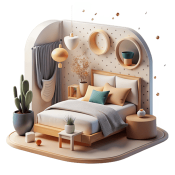 beautiful vintage Minimalist Bedroom Decor Natural Light Cutout premium png