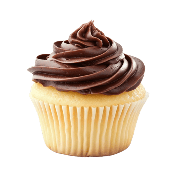 Fluffy vanilla cupcake with rich chocolate swirl frosting on top Isolated on transparent Background png
