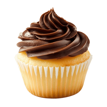 Single vanilla cupcake with dark chocolate frosting in a paper cup Isolated on transparent Background png