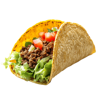 A delicious Mexican taco with crispy shell and fresh ingredients, Isolated on transparent Background png
