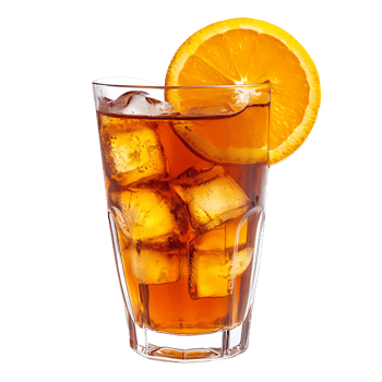 A chilled glass of iced tea with an orange slice garnish served fresh on white surface Isolated on transparent Background png