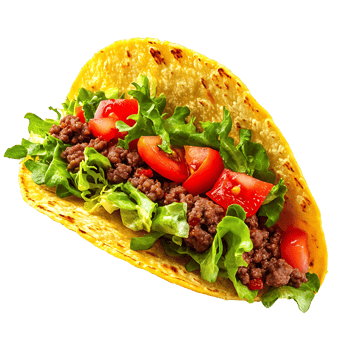 A Mexican taco with crispy shell filled with fresh ingredients, Isolated on transparent Background png