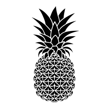 A black silhouette of a pineapple features geometric patterns for the fruit's surface and stylized spiky leaves on top cutouts png