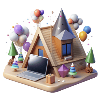beautiful vintage Mountain Cabin with Laptop and Wi-fi Transparent Background high resolution png