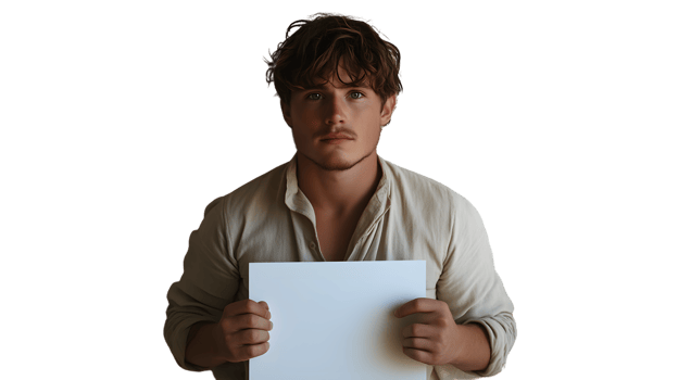 A person holding a blank sheet of paper ideal for mockups and presentations png