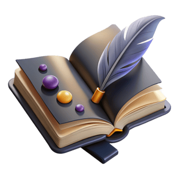 beautiful traditional Open Book with Feather Bookmark Transparent Background exclusive png