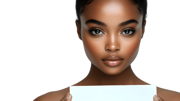 A person holding a blank sign ready for customization with a neutral expression and natural b png