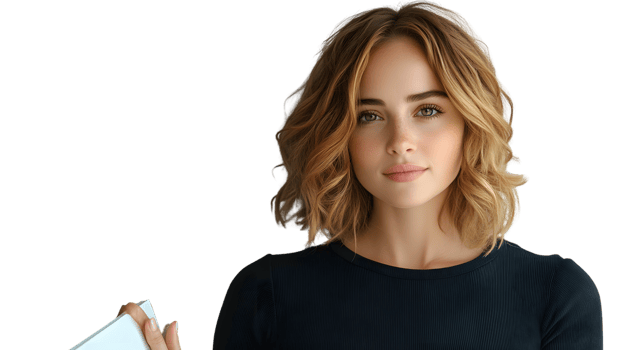 A woman with blonde hair holding a book ideal for education learning and personal developmen png