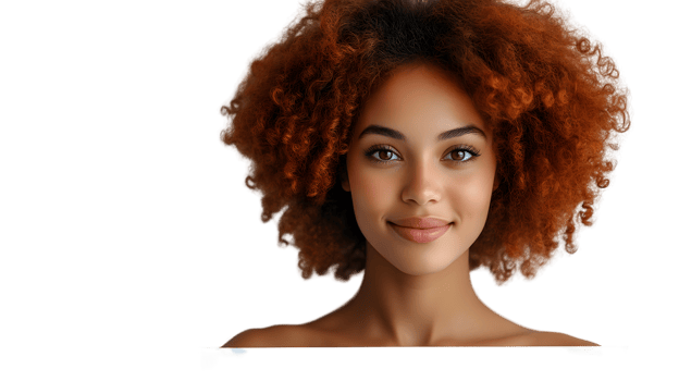 A woman with voluminous curly hair showcasing natural beauty and confidence png