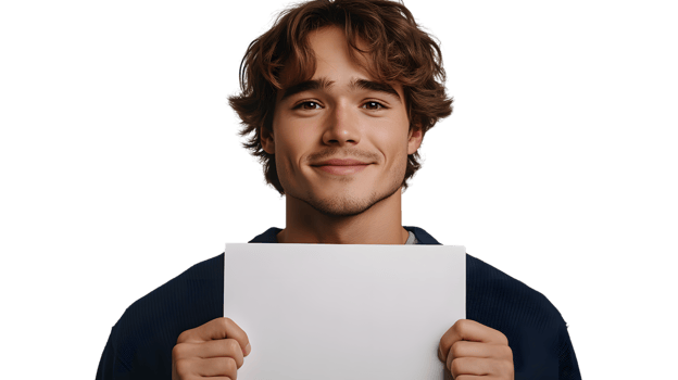 A young individual holding a blank sign ready for customization and messaging png
