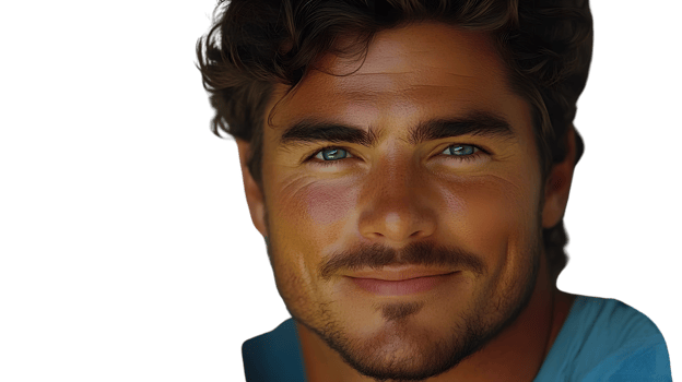 Closeup portrait of a man with green eyes and a subtle smile png