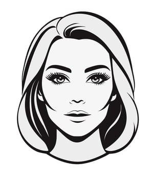 Woman's face with shoulder length hair parted and swept on the side. Look in the style of 1970s. vector