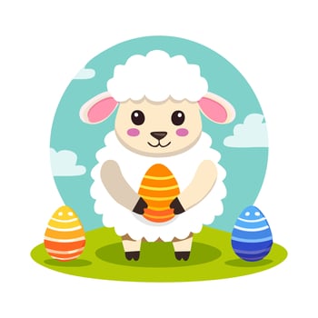 Cute Sheep painting eggs vector