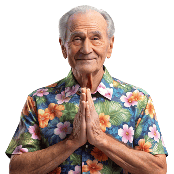 Grandpa in floral shirt giving blessings home garden portrait bright day heartwarming concept png