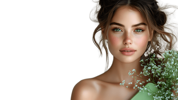 Stunning Woman with Freckles and Flowers Portrait png