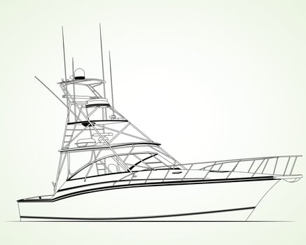 Fishing Boat Line Art and One Color vector