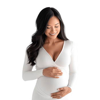 Smiling Pregnant Woman Touching Her Belly Isolated at Transparent Background png