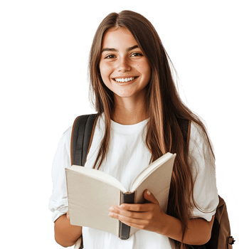 Young Beautiful College Student with Backpack and Holding Book Isolated on the Transparent Background png