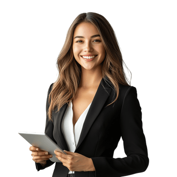 Happy Businesswoman Holding Tablet, Business Concept, Isolated at Transparent Background png