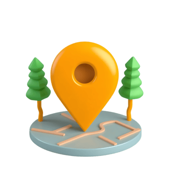 3d yellow location icon with green tree on circular object. png