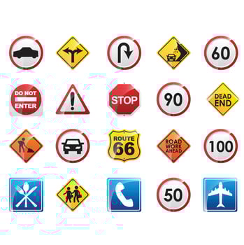 Atraffic and road mega symbols set r, traffic rules sign vector