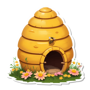 Illustration spring sticker cartoon beehive with flowers png