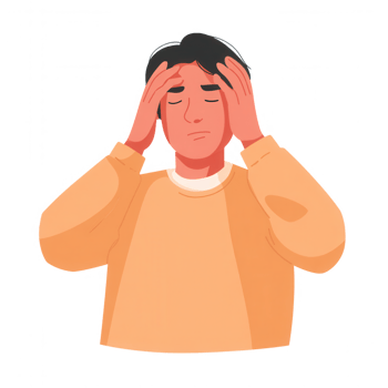 man experiencing headache, holding his head with both hands, showing signs of discomfort. illustration captures emotional struggle associated with health issues png