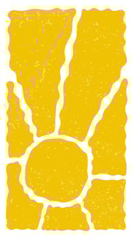 Simple Modern Hand Drawn Art with Abstract Yellow Sun on a White Backround. Boho Style Design ideal for Wall Art, Poster, Card, Room Decoration. Minimalist Aztec Style Sun Art. Cool Poster. vector