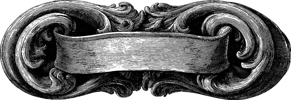Ornamental vintage banner engraving with elegant scroll design. vector