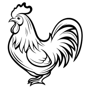 Stylized Rooster Illustration Black and White for Farm Animal and Folk Art Designs vector