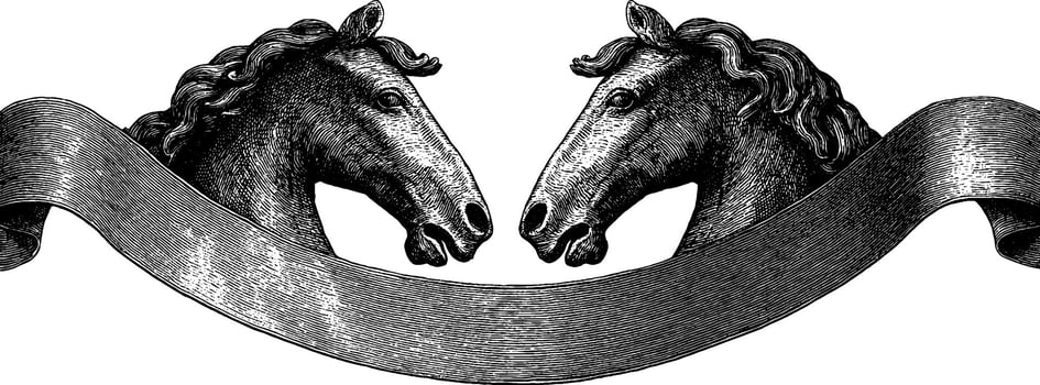Vintage illustration of carousel horses with elegant engraving design for artwork. vector