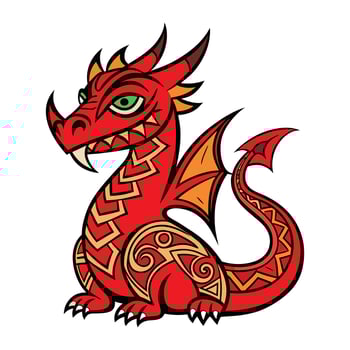 a cartoon red dragon with green eyes vector