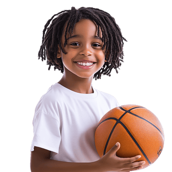 Happy Young Kid Holding a Basketball Isolated at Transparent Background png