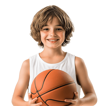 Young Kid Holding a Basketball with Smiling at Transparent Background png