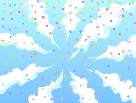 Sky with clouds in manga style and confetti vector