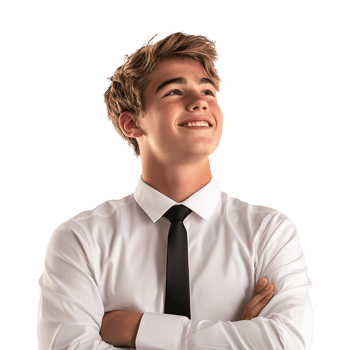 Smiling High School Boy Wearing a Tie and Looking Up Isolated at Transparent Background png