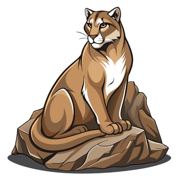Alert mountain lion staring into the distance from a rock vector