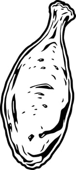Delicious Roasted Chicken Leg Overhead View Black And White Illustration vector