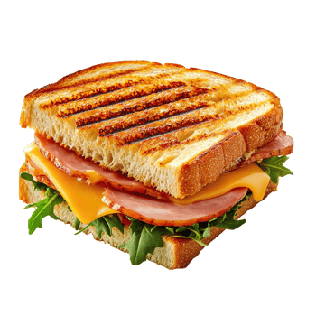 Toasted Ham and Cheese Sandwich with Melted Cheese Isolated on Transparent Background png